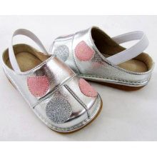 Sliver Baby Girl Sandals with Pink Big Polka Dots